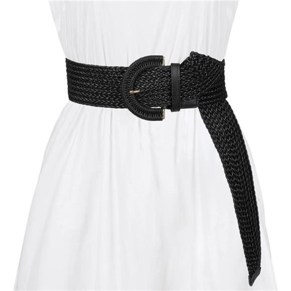 Allegra K Womens Wide Woven Waist Belts Braided Belts for Dress Chunky Buckle main image 2